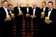 LONDON - APRIL 6: (L-R) England Cricketers Ashley Giles, Andrew Strauss, Mike 'MJK' Smith (Wisden Cricketer of the year for 1960), Donald Carr of England (Wisden Cricketer of the year for 1960), Tom Graveney of England (Wisden Cricketer of the year for 1953), Robert Key and Steve Harmison of England all pose with a copy of the 2005 Wisden Almanac after it was announced that they are four of the five Cricketers of the Year (the other being Marcus Trescothick of England)on April 6, 2005 in London. It is the first time in 45 years that all five Cricketers of the Year are English. (Photo by Tom Shaw/Getty Images)