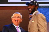 NEW YORK - JUNE 25:  NBA Commissioner David Stern poses for a photograph with the three overall draft pick by the Oklahoma City Thunder,  James Harden during the 2009 NBA Draft at the Wamu Theatre at Madison Square Garden June 25, 2009 in New York City. NOTE TO USER: User expressly acknowledges and agrees that, by downloading and/or using this Photograph, User is consenting to the terms and conditions of the Getty Images License Agreement.  (Photo by Jim McIsaac/Getty Images)