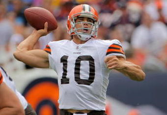 DENVER - SEPTEMBER 20:  Quarterback Brady Quinn #10 of the Cleveland Browns delivers a pass against the Denver Broncos during NFL action at Invesco Field at Mile High on September 20, 2009 in Denver, Colorado. The Broncos defeated the Browns 27-6.  (Photo by Doug Pensinger/Getty Images)