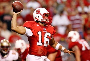 RALEIGH, NC - OCTOBER 16:  Quarterback Russell Wilson #16 of the North Carolina State Wolfpack in action against the Florida State Seminoles during the game at Carter-Finley Stadium on September 16, 2008 in Raleigh, North Carolina.  (Photo by Kevin C. Cox/Getty Images)
