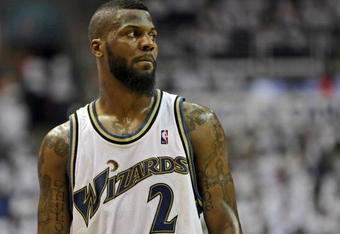 WASHINGTON - MAY 2: DeShawn Stevenson #2 of the Washington Wizards looks towards the sideline during the game against the Cleveland Cavaliers in Game Six of the Eastern Conference Quarterfinals during the 2008 NBA Playoffs at the Verizon Center on May 2, 2008 in Washington, DC. The Cavaliers won 105-88 to advance to the next round.  NOTE TO USER: User expressly acknowledges and agrees that, by downloading and or using this photograph, User is consenting to the terms and conditions of the Getty Images License Agreement. (Photo by Drew Hallowell/Getty Images)