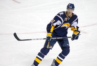 BUFFALO, NY - SEPTEMBER 17: Tyler Myers #57 of the Buffalo Sabres skates against the Washington Capitals during a preseason game at HSBC Arena on September 17, 2009 in Buffalo, New York.  (Photo by Rick Stewart/Getty Images)