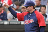 CHICAGO - SEPTEMBER 28: Clevelan Indians Manager Eric Wedge makes a pithcing change against the Chicago White Sox during the sixth inning at U.S. Cellular Field on September 28, 2008 in Chicago, Illinois. The White Sox defeated the Indians 5-1. (Photo by David Banks/Getty Images)