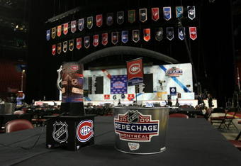 MONTREAL, QC - JUNE 26:  A general view of the draft floor prior to the first round of the 2009 NHL Entry Draft at the Bell Centre on June 26, 2009 in Montreal, Quebec, Canada.  (Photo by Bruce Bennett/Getty Images)