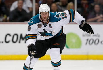 ANAHEIM, CA - SEPTEMBER 21:  Joe Thornton #19 of the San Jose Sharks skates during the preseason  game against the Anaheim Ducks at the Honda Center on September 21, 2009 in Anaheim, California. The Ducks defeated the Sharks 3-2.  (Photo by Jeff Gross/Getty Images)
