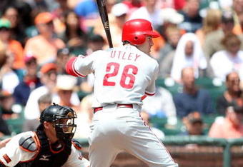 SAN FRANCISCO - AUGUST 02:  Chase Utley #26 of the Philadelphia Phillies bats  against the San Francisco Giants  during a Major League Baseball game at AT&T Park on August 2, 2009 in San Francisco, California.  (Photo by Jed Jacobsohn/Getty Images)