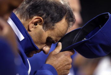 SAN DIEGO, CA - SEPTEMBER 30:  Manager Joe Torre of the Los Angeles Dodgers looks on during the MLB game between the Los Angeles Dodger and the San Diego Padres at Petco Park on September 30, 2009 in San Diego, California. (Photo by Donald Miralle/Getty Images)