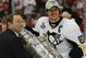 DETROIT - JUNE 12: Sidney Crosby #87 of the Pittsburgh Penguins celebrates with the Stanley Cup following the Penguins victory over the Detroit Red Wings in Game Seven of the 2009 NHL Stanley Cup Finals at Joe Louis Arena on June 12, 2009 in Detroit, Michigan. (Photo by Bruce Bennett/Getty Images)