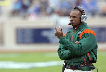 DURHAM, NC - OCTOBER 18:  Head coach Randy Shannon of the Miami Hurricanes stands on the field during the game against the Duke Blue Devils at Wallace Wade Stadium on October 18, 2008 in Durham, North Carolina.  (Photo by Kevin C. Cox/Getty Images)