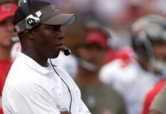 TAMPA, FL - SEPTEMBER 27:  Head coach Raheem Morris of the Tampa Bay Buccaneers watches his team from the sideline against the New York Giants during the game at Raymond James Stadium on September 27, 2009 in Tampa, Florida.  (Photo by J. Meric/Getty Images)