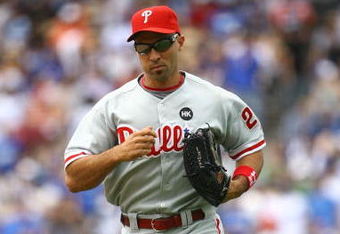 LOS ANGELES, CA - JUNE 06:  Raul Ibanez #29 of the Philadelphia Phillies jogs to the dugout against the Los Angeles Dodgers at Dodger Stadium on June 6, 2009 in Los Angeles, California. The Dodgers defeated the Phillies 3-2 in twelve innings.  (Photo by Jeff Gross/Getty Images)