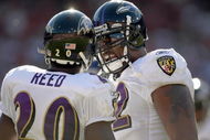 SAN FRANCISCO - OCTOBER 07: Ray Lewis #52 of the Baltimore Ravens yells incouragement to Ed Reed #20 against the San Francisco 49ers before an NFL game on October 7, 2007 at Monster Park in San Francisco, California. (Photo by Jed Jacobsohn/Getty Images)