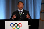 COPENHAGEN, DENMARK - OCTOBER 02:  Sergio Cabral addresses the IOC members during the Rio De Janeiro 2016 presentation on October 2, 2009 at the Bella Centre in Copenhagen, Denmark. The 121st session of the International Olympic Committee (IOC) will vote on October 2 on whether Chicago, Tokyo, Rio de Janeiro or Madrid will host the 2016 Olympic Games.  (Photo by John Gichigi/Getty Images)