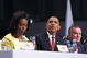 COPENHAGEN, DENMARK - OCTOBER 2:  U.S. President Barack Obama (C), first lady Michelle Obama and and Chicago Mayor Richard Daley attend a presentation in support of Chicago as the host city for the 2016 Summer Olympic Games on October 2, 2009 in Copenhagen, Denmark. The 121st session of the International Olympic Committee (IOC) will vote on October 2 on whether Chicago, Tokyo, Rio de Janeiro or Madrid will host the 2016 Olympic Games. (Photo by Charles Dharapak-Pool/Getty Images)