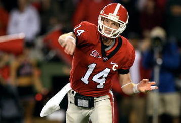 ATHENS, GA - SEPTEMBER 26: Joe Cox #14 of the Georgia Bulldogs fires a pass against the Arizona State Sun Devils at Sanford Stadium on September 26, 2009 in Athens, Georgia. (Photo by Scott Cunningham/Getty Images)
