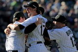 DENVER - OCTOBER 01:  Ian Stewart #9, Todd Helton #17, Troy Tulowitzki #2 and Clint Barmes #12 of the Colorado Rockies celebrate after the final out as they defeated the Milwaukee Brewers 9-2 and clinched a National League playoff berth at Coors Field on October 1, 2009 in Denver, Colorado.  (Photo by Doug Pensinger/Getty Images)