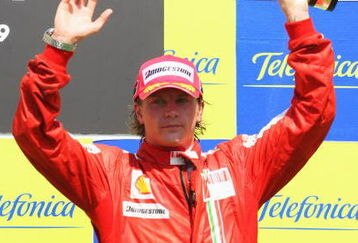 VALENCIA, SPAIN - AUGUST 23:  Kimi Raikkonen of Finland and Ferrari celebrates on the podium after finishing third in the European Formula One Grand Prix at the Valencia Street Circuit on August 23, 2009, in Valencia, Spain.  (Photo by Mark Thompson/Getty Images)
