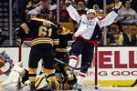 BOSTON - OCTOBER 01:  Brooks Laich #21 of the Washington Capitals celebrates his goal in the third period against the Boston Bruins on October 1, 2009 at the TD Banknorth Garden in Boston, Massachusetts. The Capitals defeated the Bruins 4-1.  (Photo by Elsa/Getty Images)