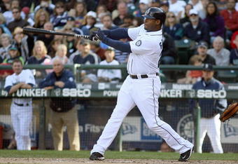 SEATTLE - SEPTEMBER 20: Ken Griffey Jr.#24 of the Seattle Mariners swings at the pitch during the game against the New York Yankees on September 20, 2009 at Safeco Field in Seattle, Washington. (Photo by Otto Greule Jr/Getty Images)