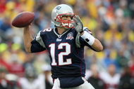 FOXBORO, MA - SEPTEMBER 27: Quarterback Tom Brady #12 of the New England Patriots drops back to pass against the Atlanta Falcons in the third quarter of the game at Gillette Stadium on September 27, 2009 in Foxboro, Massachusetts. (Photo by Elsa/Getty Images)