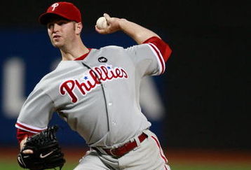 NEW YORK - AUGUST 22:  J.A. Happ #43 of the Philadelphia Phillies pitches against the New York Mets during the game on August 22, 2009 at Citi Field in the Flushing neighborhood of the Queens borough of New York City.  (Photo by Jared Wickerham/Getty Images)