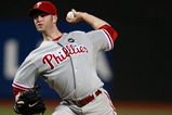 NEW YORK - AUGUST 22:  J.A. Happ #43 of the Philadelphia Phillies pitches against the New York Mets during the game on August 22, 2009 at Citi Field in the Flushing neighborhood of the Queens borough of New York City.  (Photo by Jared Wickerham/Getty Images)