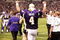 MINNEAPOLIS, MN - SEPTEMBER 27: Quarterback Brett Favre #4 of the Minnesota Vikings pumps his fists in celebration after defeating the San Francisco 49ers 27-24 at Hubert H. Humphrey Metrodome on September 27, 2009 in Minneapolis, Minnesota. Favre threw a 32-yard pass for a touchdown with two seconds left in the game for the win. (Photo by Genevieve Ross/Getty Images)