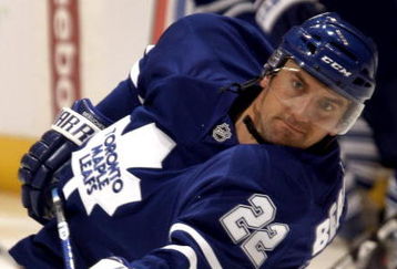 TORONTO - SEPTEMBER 22:  Francois Beauchemin #22 of the Toronto Maple Leafs shoots during warm-ups before a pre-season  NHL game at the Air Canada Centre on September 22, 2009 in Toronto, Ontario, Canada .  (Photo by Abelimages/Getty Images)