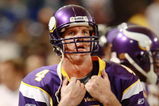 MINNEAPOLIS, MN - SEPTEMBER 27:  Quarterback Brett Favre #4 of the Minnesota Vikings looks on during the game against the San Francisco 49ers at Hubert H. Humphrey Metrodome on September 27, 2009 in Minneapolis, Minnesota. The Vikings defeated the 49ers 27-24. (Photo by Genevieve Ross/Getty Images) 