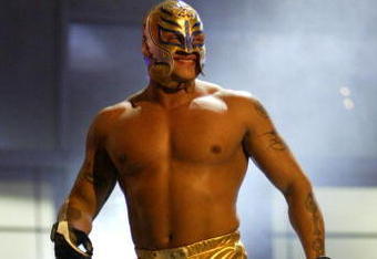 LAS VEGAS - DECEMBER 2:  (U.S. TABLOIDS OUT)   WWE wrestler Rey Mysterio walks on stage during the '1st Annual Video Game Awards' at the MGM Grand Garden Arena December 2, 2003 in Las Vegas, Nevada.  The show premieres on Spike T.V. Thursday, December 4 at 9:00PM ET/PT.  (Photo by Frank Micelotta/Getty Images)