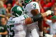 MADISON, WI - SEPTEMBER 26: B.J. Cunningham #3 of the Michigan State Spartans celebrates a touchdown catch with teammate Joel Nitchman #65 against the Wisconsin Badgers on September 26, 2009 at Camp Randall Stadium in Madison, Wisconsin. Wisconsin defeated Michigan State 38-30. (Photo by Jonathan Daniel/Getty Images)