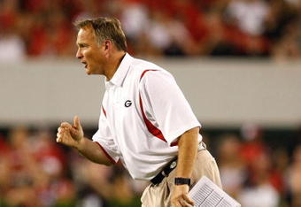 ATHENS, GA - SEPTEMBER 12:  Head coach Mark Richt of the Georgia Bulldogs against the South Carolina Gamecocks at Sanford Stadium on September 12, 2009 in Athens, Georgia.  (Photo by Kevin C. Cox/Getty Images)