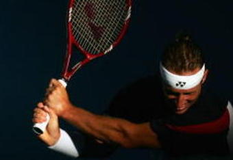 MELBOURNE, AUSTRALIA - JANUARY 21:  David Nalbandian of Argentina reacts after a point in his second round match against Yen-Hsun Lu of Chinese Taipei during day three of the 2009 Australian Open at Melbourne Park on January 21, 2009 in Melbourne, Australia.  (Photo by Scott Barbour/Getty Images)