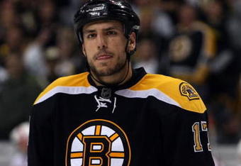 BOSTON - MAY 14:  Milan Lucic #17 of the Boston Bruins looks on before a face off against the Carolina Hurricanes during Game Seven of the Eastern Conference Semifinal Round of the 2009 Stanley Cup Playoffs on May 14, 2009 at the TD Banknorth Garden in Boston, Massachusetts. The Hurricanes defeated the Bruins 3-2 in overtime. (Photo by Elsa/Getty Images)