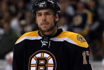 BOSTON - MAY 14:  Milan Lucic #17 of the Boston Bruins looks on before a face off against the Carolina Hurricanes during Game Seven of the Eastern Conference Semifinal Round of the 2009 Stanley Cup Playoffs on May 14, 2009 at the TD Banknorth Garden in Boston, Massachusetts. The Hurricanes defeated the Bruins 3-2 in overtime. (Photo by Elsa/Getty Images)