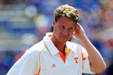 GAINESVILLE, FL - SEPTEMBER 19:  Head coach Lane Kiffin of the Tennessee Volunteers watches the action prior to the game against the Florida Gators at Ben Hill Griffin Stadium on September 19, 2009 in Gainesville, Florida.  (Photo by Sam Greenwood/Getty Images)