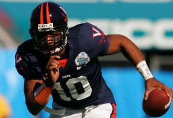 JACKSONVILLE, FL - JANUARY 01:  Jameel Sewell #10 of the Virginia Cavaliers scrambles during the Gator Bowl against the Texas Tech Red Raiders at Jacksonville Municipal Stadium on January 1, 2008 in Jacksonville, Florida.  (Photo by Sam Greenwood/Getty Images)