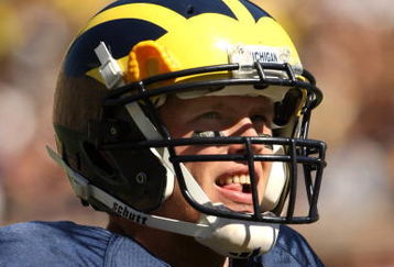 ANN ARBOR, MI - SEPTEMBER 19:  Quarterback Tate Forcier #5 of the Michigan Wolverines looks on in the game against the Eastern Michigan Eagles at Michigan Stadium on September 19, 2009 in Ann Arbor, Michigan.  Michigan won 45-17.  (Photo by Stephen Dunn/Getty Images)