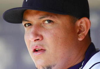 DETROIT - OCTOBER 1:  Miguel Cabrera #24 of the Detroit Tigers in the dugout against the Minnesota Twins during the game on October 1, 2009 at Comerica Park in Detroit, Michigan. (Photo by Gregory Shamus/Getty Images)