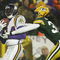 GREEN BAY, WI - JANUARY 9:  Wide receiver Randy Moss #84 of the Minnesota Vikings catches a second half touchdown pass in front of cornerback Al Harris #31 of the Green Bay Packers during the NFC wild-card game at Lambeau Field January 9, 2005 in Green Bay, Wisconsin. The Vikings defeated the Packers 31-17.  (Photo by Brian Bahr/Getty Images)