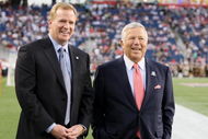 FOXBORO, MA - SEPTEMBER 14:  NFL commissionr Roger Goodell and team owner Robert Kraft of the New England Patriots stand on the sidelines before the start of the game against the Buffalo Bills on September 14, 2009 at Gillette Stadium in Foxboro, Massachusetts. (Photo by Jim Rogash/Getty Images)