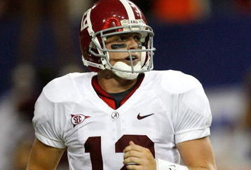 ATLANTA - SEPTEMBER 05:  Quarterback Greg McElroy #12 of the Alabama Crimson Tide against the Virginia Tech Hokies during the Chick-fil-A Kickoff Game at Georgia Dome on September 5, 2009 in Atlanta, Georgia.  (Photo by Kevin C. Cox/Getty Images)