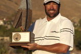 SAN JACINTO, CA - OCTOBER 04: Jerod Turner poses with the winner's trophy after winning the 2009 Soboba Classic at The Country Club at Soboba Springs on October 4, 2009 in San Jacinto, California. (Photo by Robert Laberge/Getty Images)