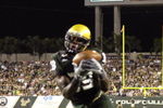 TAMPA, FL - SEPTEMBER 12: Wide receiver Taurus Johnson #89 of the University of South Florida Bulls grabs a pass in the end zone for a touchdown against the Kansas University Jayhawks at Raymond James Stadium on September 12, 2008 in Tampa, Florida.  (Photo by Al Messerschmidt/Getty Images)