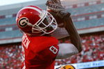 ATHENS, GA - OCTOBER 03: A.J. Green #8 of the Georgia Bulldogs pulls in this touchdown reception against Chris Hawkins #29 of the Louisiana State University Tigers at Sanford Stadium on October 3, 2009 in Athens, Georgia. (Photo by Kevin C. Cox/Getty Images)