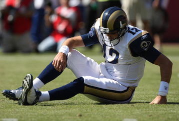 SAN FRANCISCO - OCTOBER 04:  Kyle Boller #12 of the the St. Louis Rams sits on the ground against the San Francisco 49ers during an NFL game on October 4, 2009 at Candlestick Park in San Francisco, California.  (Photo by Jed Jacobsohn/Getty Images)