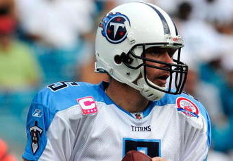 JACKSONVILLE, FL - OCTOBER 04:  Kerry Collins #5 of the Tennessee Titans attempts a pass during the game against the Jacksonville Jaguars at Jacksonville Municipal Stadium on October 4, 2009 in Jacksonville, Florida.  (Photo by Sam Greenwood/Getty Images)