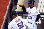 NEW YORK - JUNE 27:  Manager Jerry Manuel of the New York Mets talks with coach Razor Shines #52 prior to playing the New York Yankees on June 27, 2009 at Citi Field in the Flushing neighborhood of the Queens borough of New York City.  (Photo by Jim McIsaac/Getty Images)