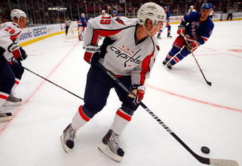 NEW YORK - SEPTEMBER 24:  Nicklas Backstrom #19 of the Washington Capitals skates against the New York Rangers during their preseason game on  September 24, 2009 at Madison Square Garden in New York City.  (Photo by Jim McIsaac/Getty Images)