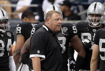 HOUSTON - OCTOBER 04: Head coach Tom Cable of the Oakland Raiders walks the sidelines at Reliant Stadium on October 4, 2009 in Houston, Texas.  (Photo by Bob Levey/Getty Images)